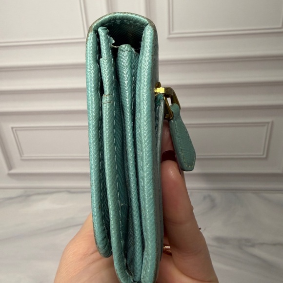 Prada Saffiano Leather Long Wallet – Turquoise | Gold Logo - Picture 4 of 11